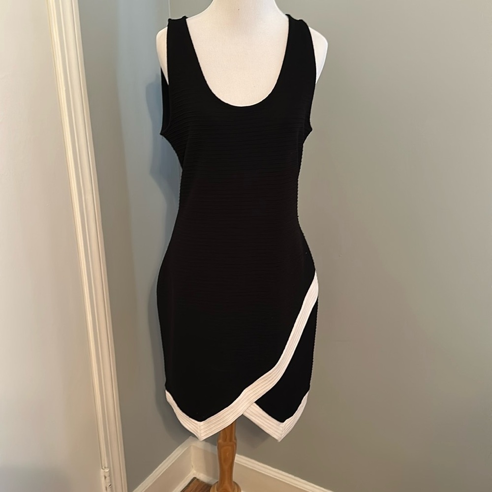 Black ribbed tank dress with white trim